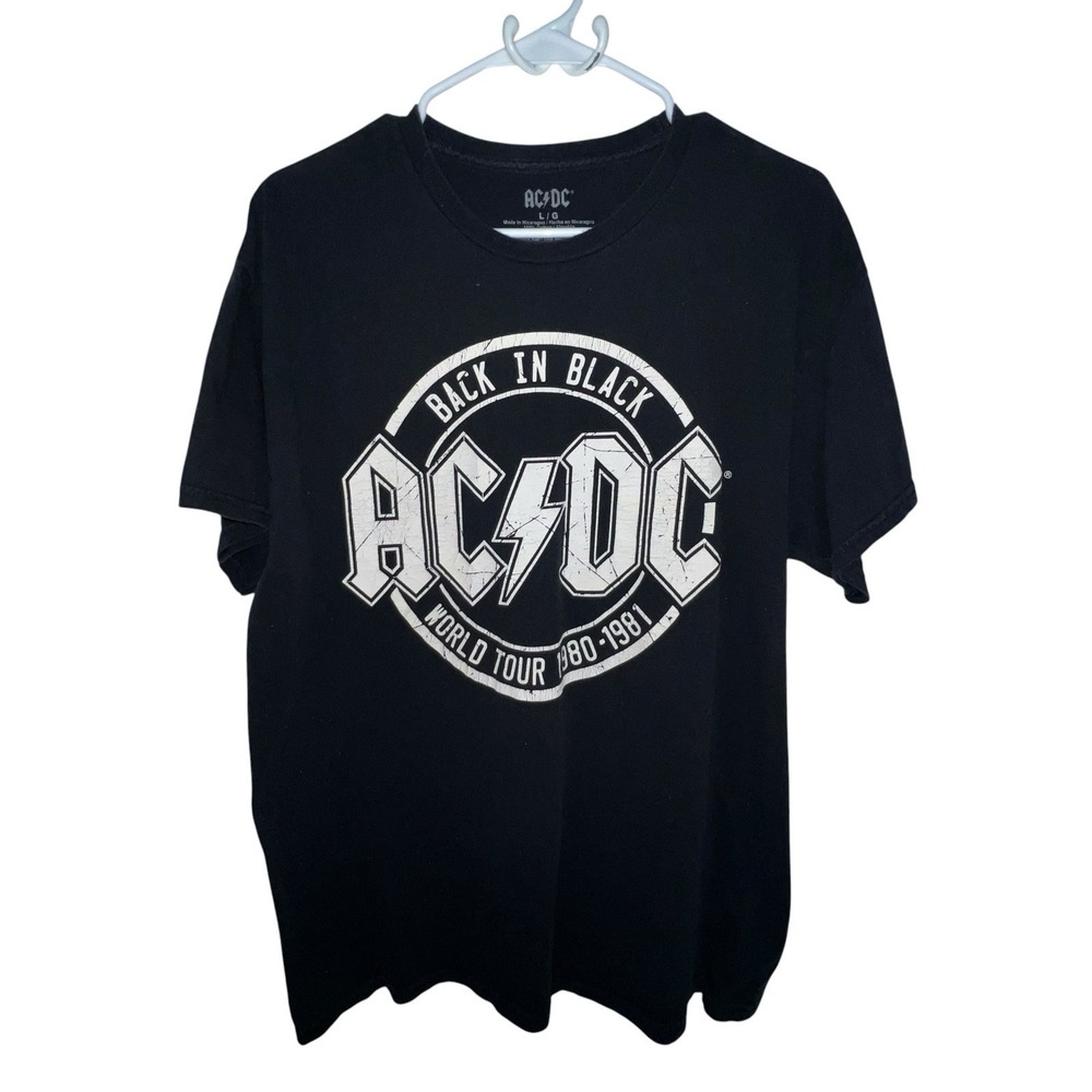 AC/DC Back In Black World Tour 1980-81 Band T Shirt Mens Large Rock Tee Crew